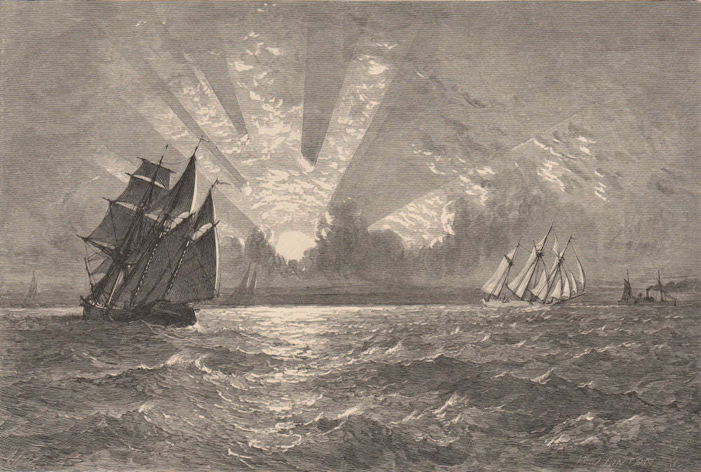 ILLINOIS. Sunset, Lake Michigan 1874 old antique vintage print picture